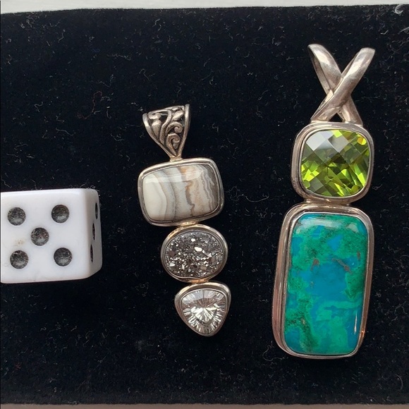 2 Sterling Silver Turquoise Peridot Druzy Pendants - Picture 2 of 5